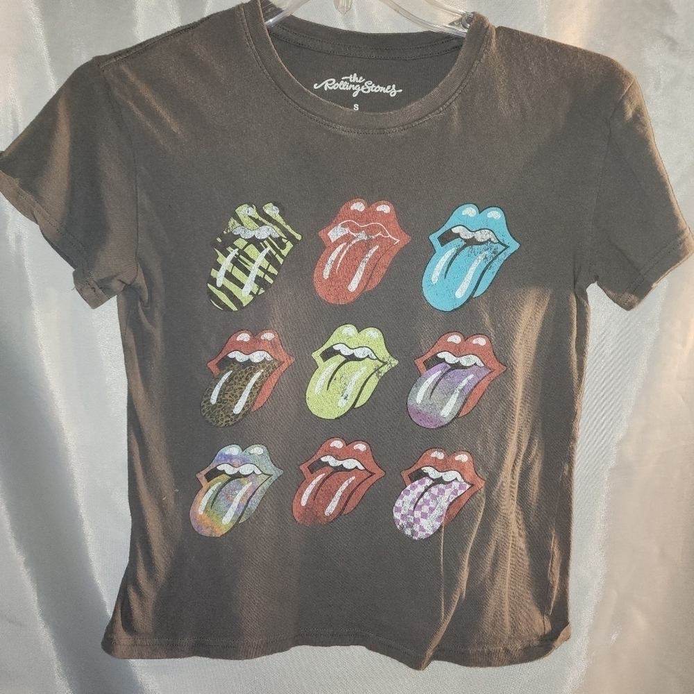 Rolling Stones Multicolor Tongue Logo Black Tee Short Sleeve Womens Size Small
